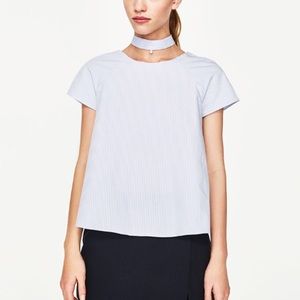 Zara Pearl Choker Poplin Top S